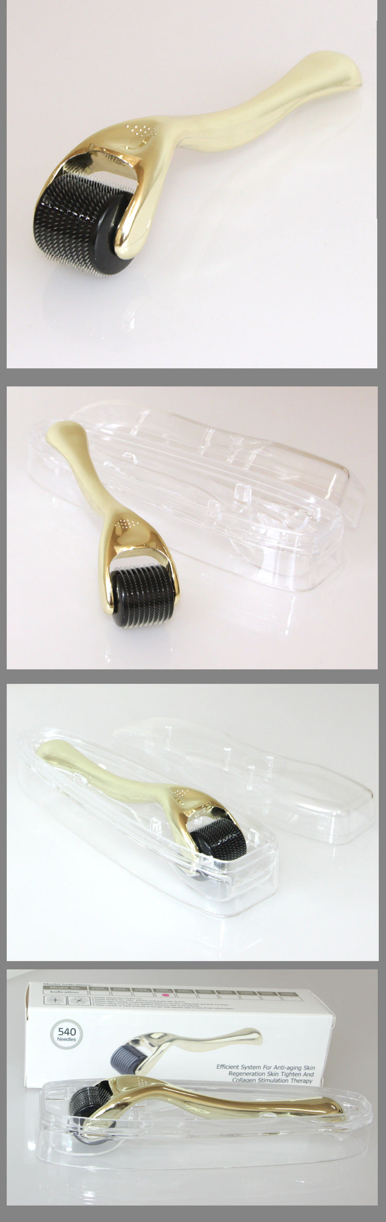 Rouleau Microneedling 540 Aiguilles Or &amp; Argent – Soin Visage Anti-Âge