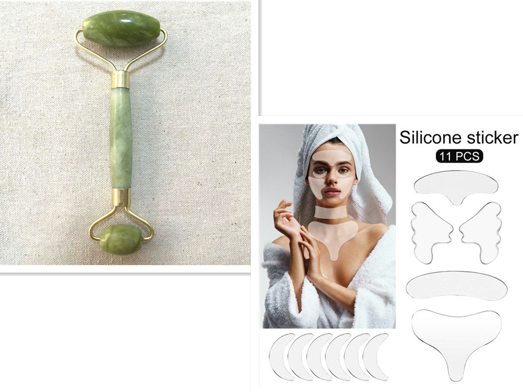 Rouleau Jade Double Embout – Massage Visage Drainant &amp; Anti-Rides